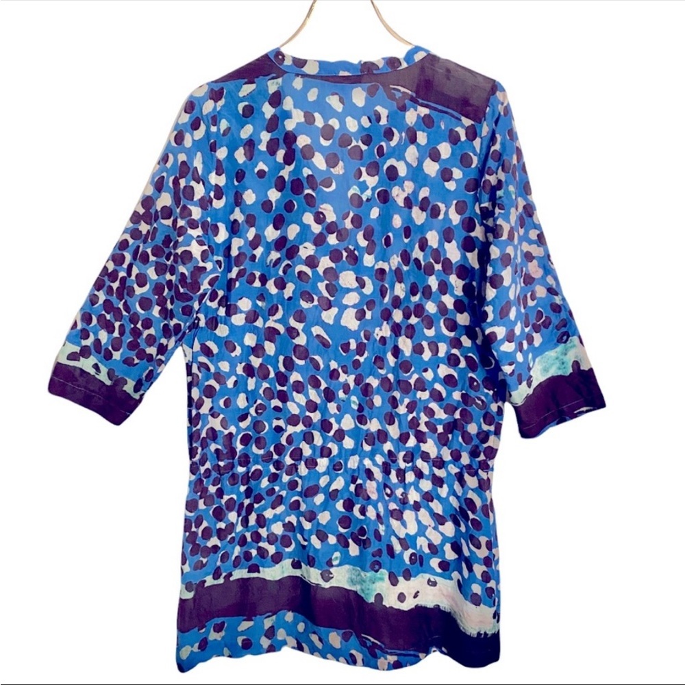 HAREMLIQUE Cotton Silk Tunic Cover Up Ayla A La Mer Blue White $275 Beach Pool - Picture 5 of 7
